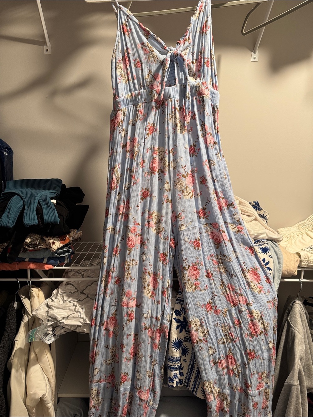Arden B Light Blue Floral Wide-Leg Jumpsuit